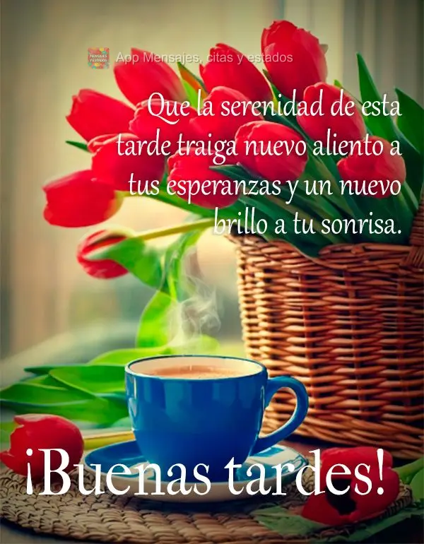 Que a serenidade desta tarde traga um novo fôlego para suas esperanças e um novo brilho para seu sorriso. Boa tarde!