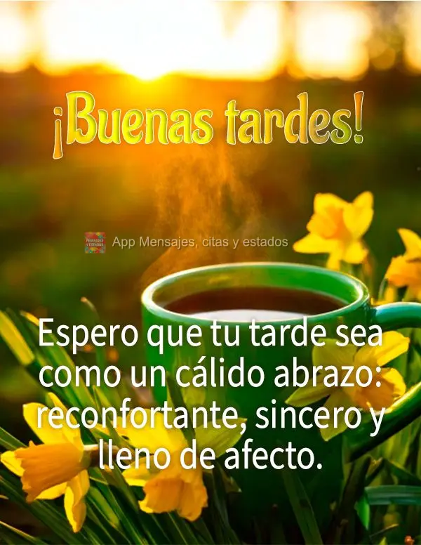 Desejo que sua tarde seja como um abraço caloroso - reconfortante, sincero e cheio de carinho. Boa tarde!