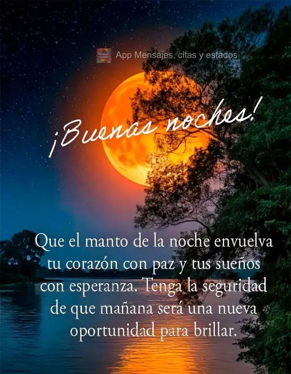 Que o manto da noite envolva seu coração com paz e seus sonhos com esperança. Descanse sabendo que amanhã será uma nova oportunidade para brilhar. B...