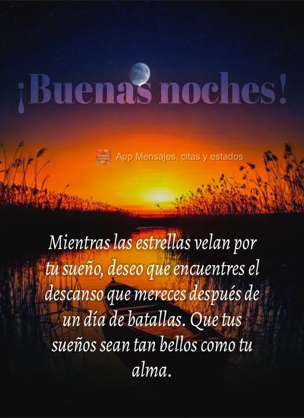 Enquanto as estrelas vigiam seu sono, desejo que encontre o descanso merecido após um dia de batalhas. Que seus sonhos sejam tão bonitos quanto sua alm...