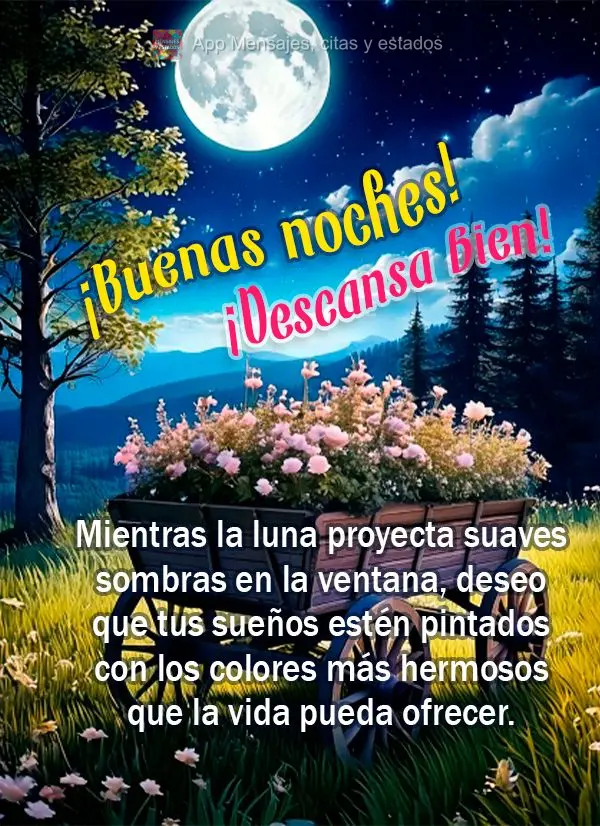 Enquanto a lua desenha sombras suaves pela janela, desejo que seus sonhos sejam pintados com as cores mais belas que a vida pode oferecer. Descanse bem! ...