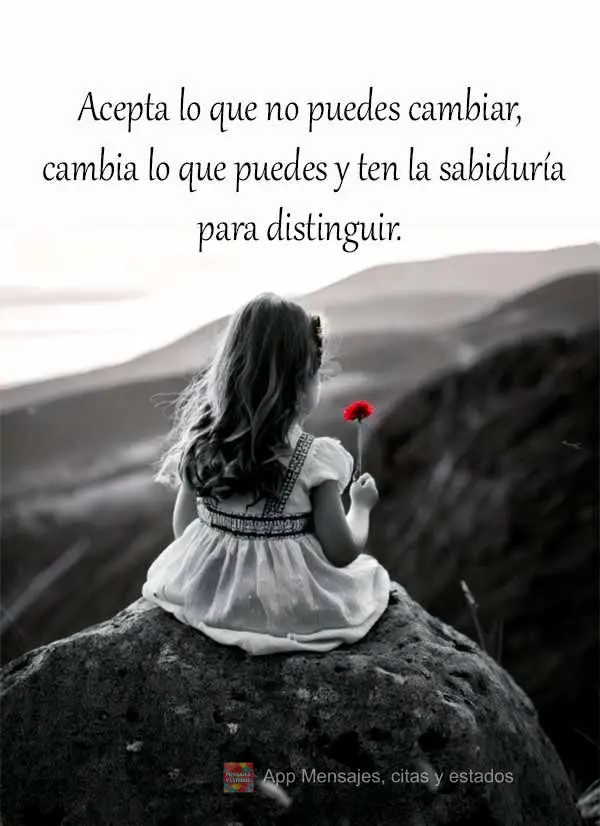 Acepta lo que no puedes cambiar, cambia lo que puedes y ten la sabiduría para distinguir.