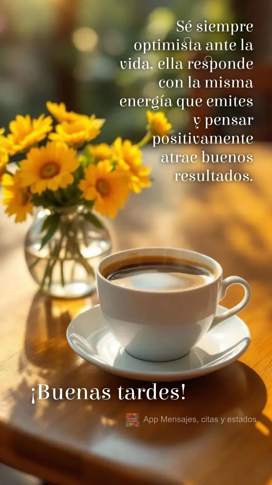 Seja sempre otimista com a vida, ela responde na mesma energia que você emiti, e pensar positivo atrai bons resultados.  Boa tarde!