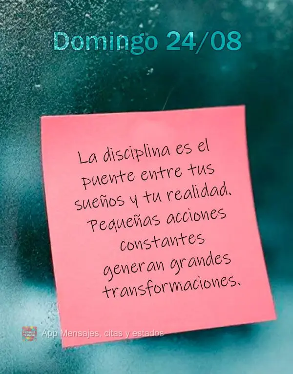A disciplina é a ponte entre seus sonhos e sua realidade. Pequenas ações consistentes criam grandes transformações. Domingo 24/08