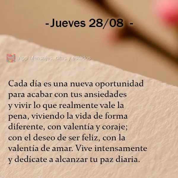 Todos os dias é uma nova oportunidade de acabar com as angústias e viver o que realmente vale a pena, viver a vida de um forma diferente, com coragem e...