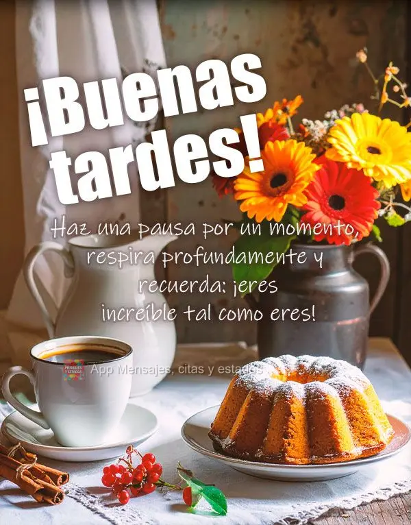 Haz una pausa por un momento, respira profundamente y recuerda: ¡eres increíble tal como eres! ¡Buenas tardes!