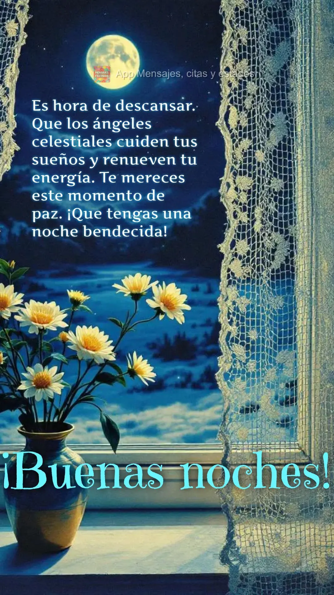 Es hora de descansar. Que los ángeles celestiales cuiden tus sueños y renueven tu energía. Te mereces este momento de paz. ¡Que tengas una noche bend...