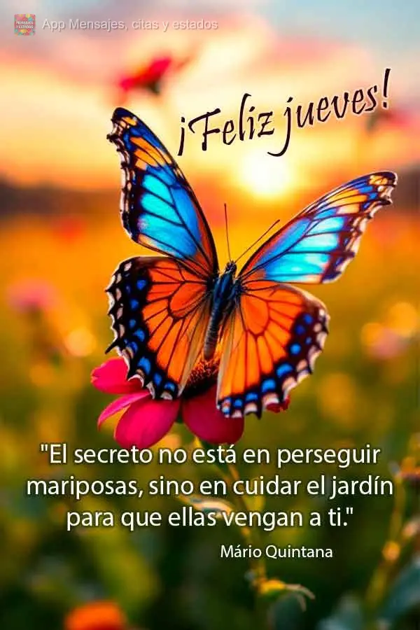 "El secreto no está en perseguir mariposas, sino en cuidar el jardín para que ellas vengan a ti." ¡Feliz jueves! Mário Quintana
