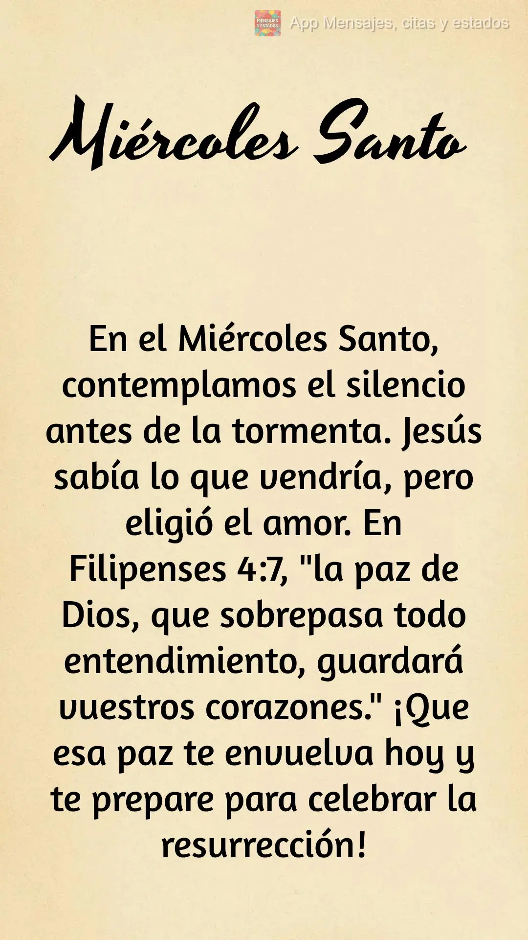 En el Miércoles Santo, contemplamos el silencio antes de la tormenta. Jesús sabía lo que vendría, pero eligió el amor. En Filipenses 4:7, "la paz de...