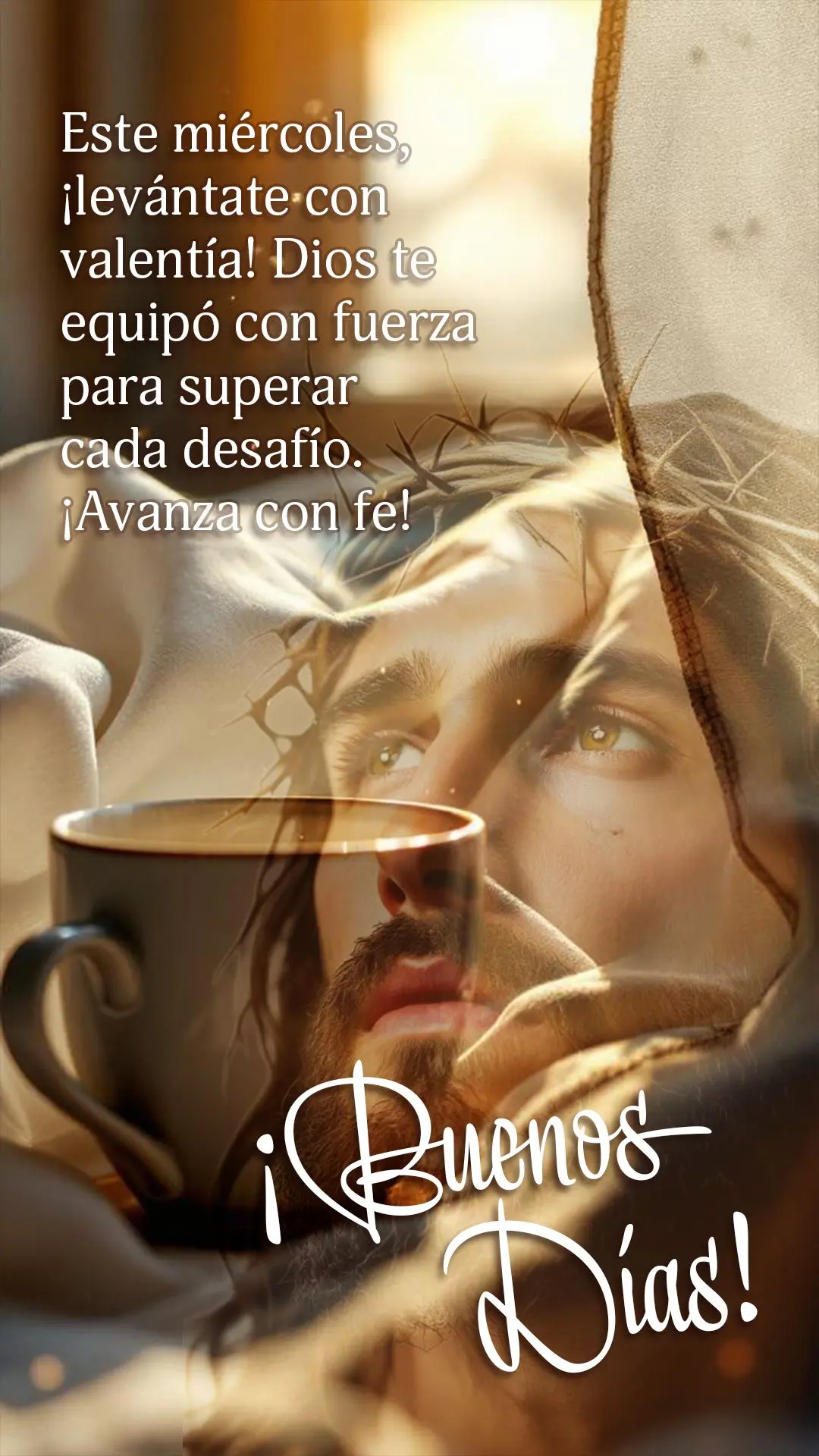 🌟 Bom dia! Nesta quarta-feira, levante-se com coragem! Deus equipou você com força para superar cada desafio. Avance com fé! 💪✨