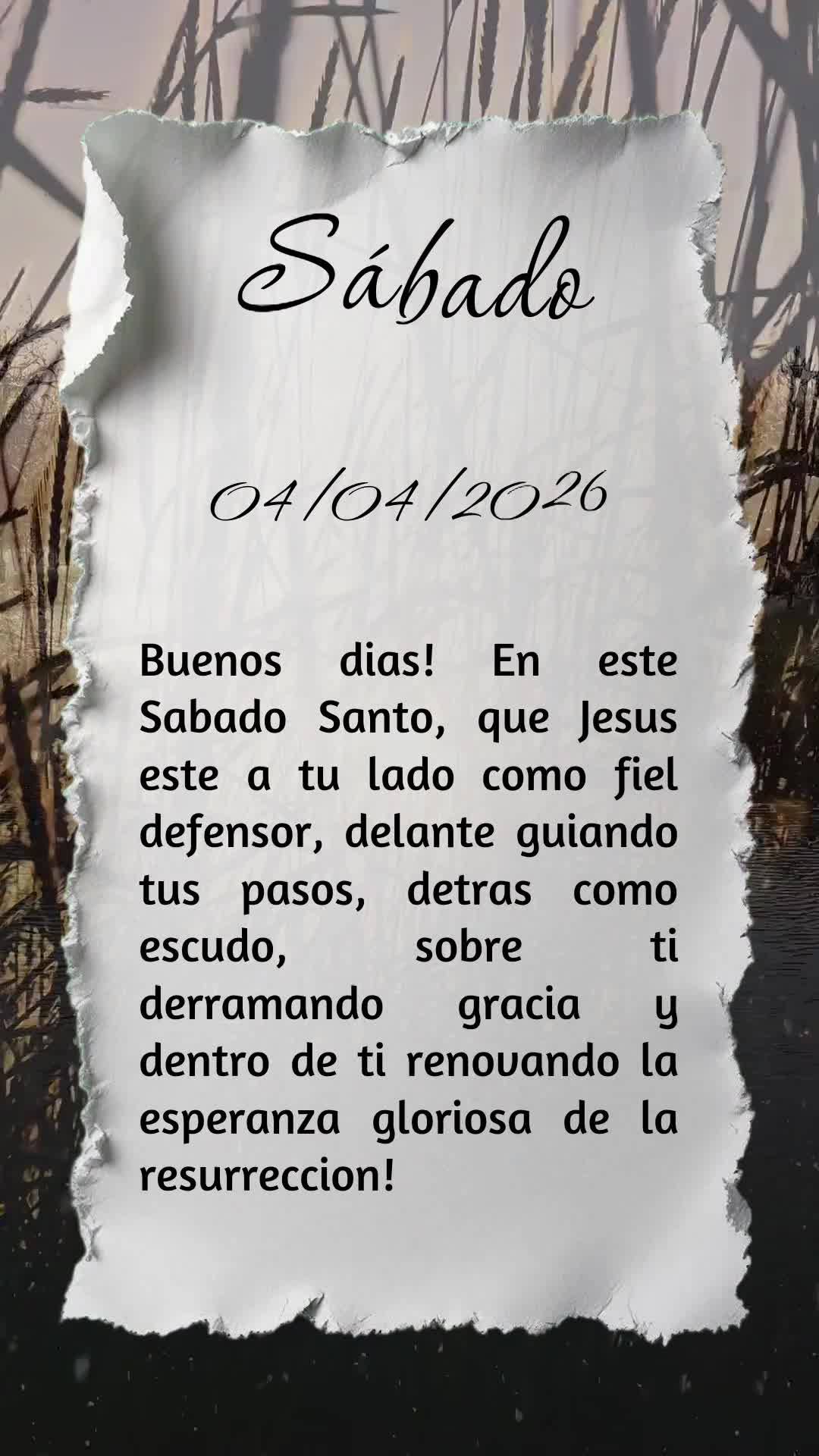 Bom dia! Neste Sábado Santo, que Jesus esteja ao teu lado como defensor fiel, à tua frente guiando cada passo, atrás como escudo poderoso, sobre ti de...