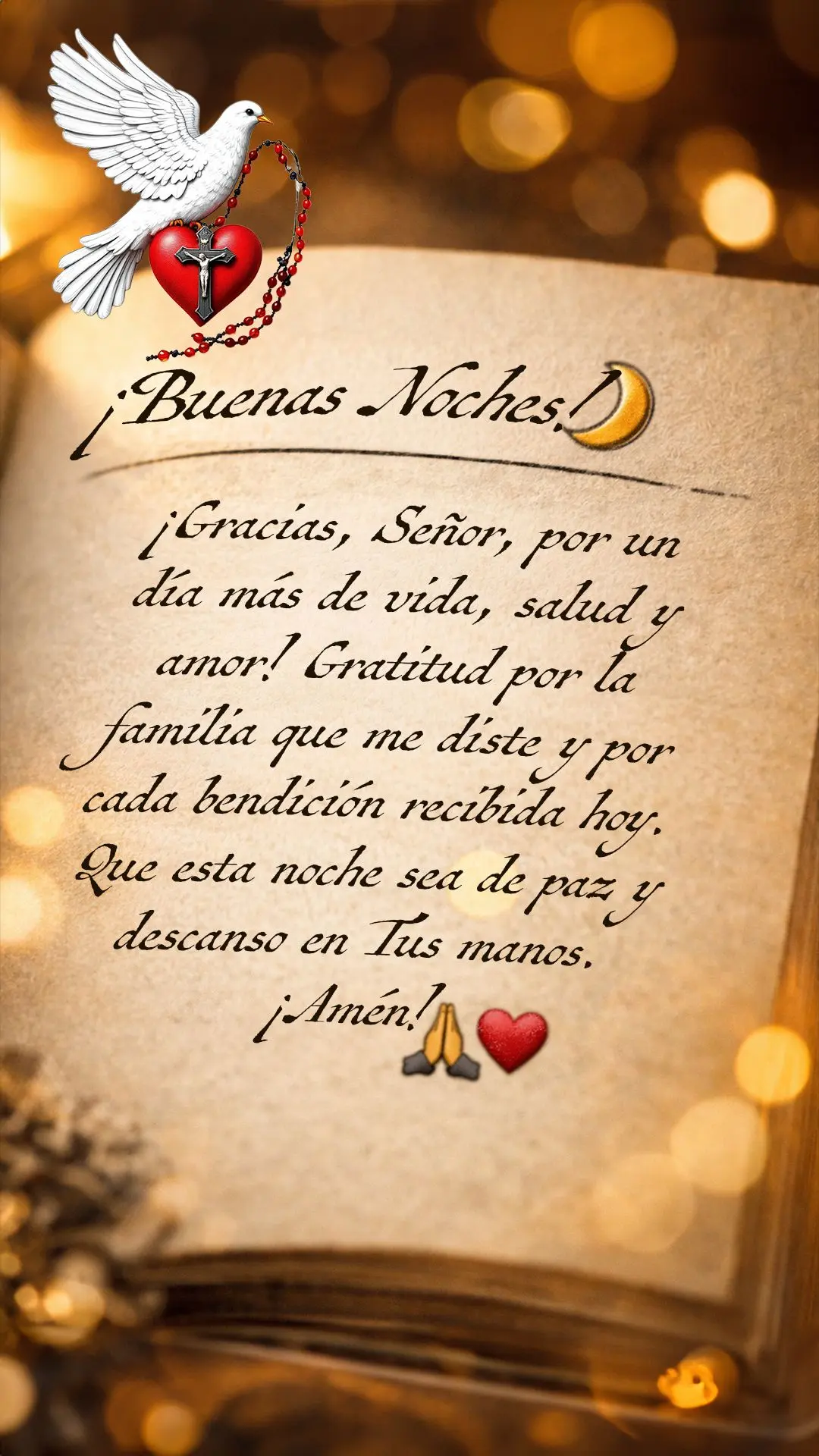 Boa noite! 🌙✨
Obrigado, Senhor, por mais um dia de vida, saúde e amor. Gratidão pela família que o Senhor me deu e por cada bênção recebida ho...