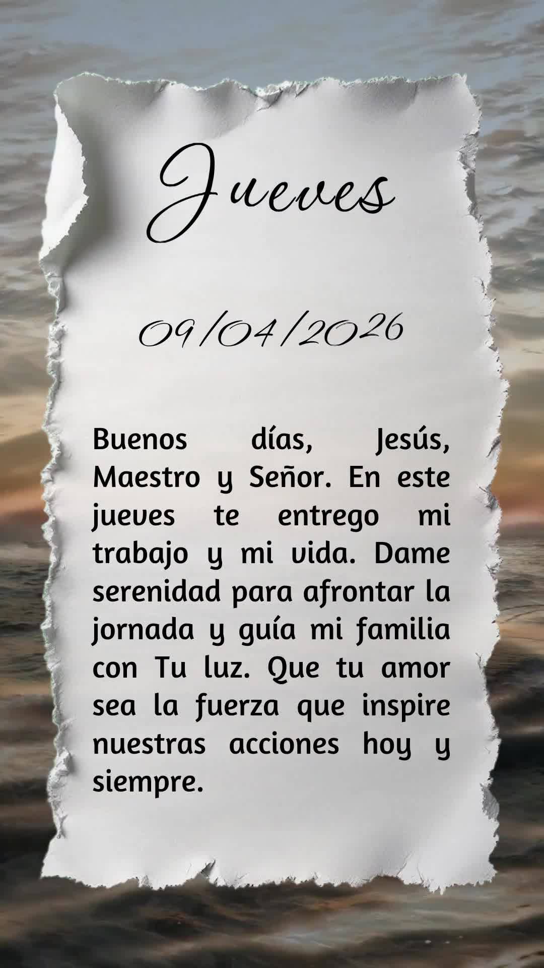 Bom dia, Jesus, meu Mestre e Senhor. Nesta quinta-feira, consagro-Te cada passo, pedindo serenidade e fé para a rotina agitada. Que Tua graça oriente m...