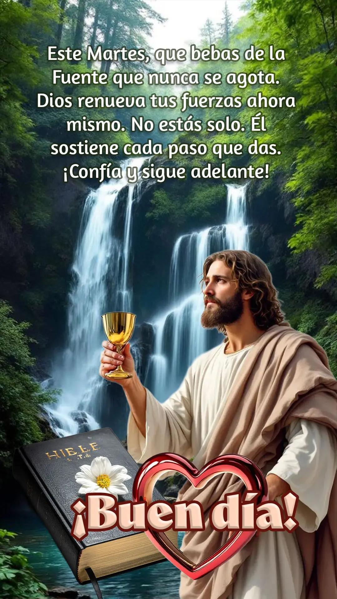 Bom dia! Hoje, nesta terça-feira, que você beba da Fonte que nunca seca. Deus renova suas forças agora. Você não está sozinho. Ele sustenta cada pa...
