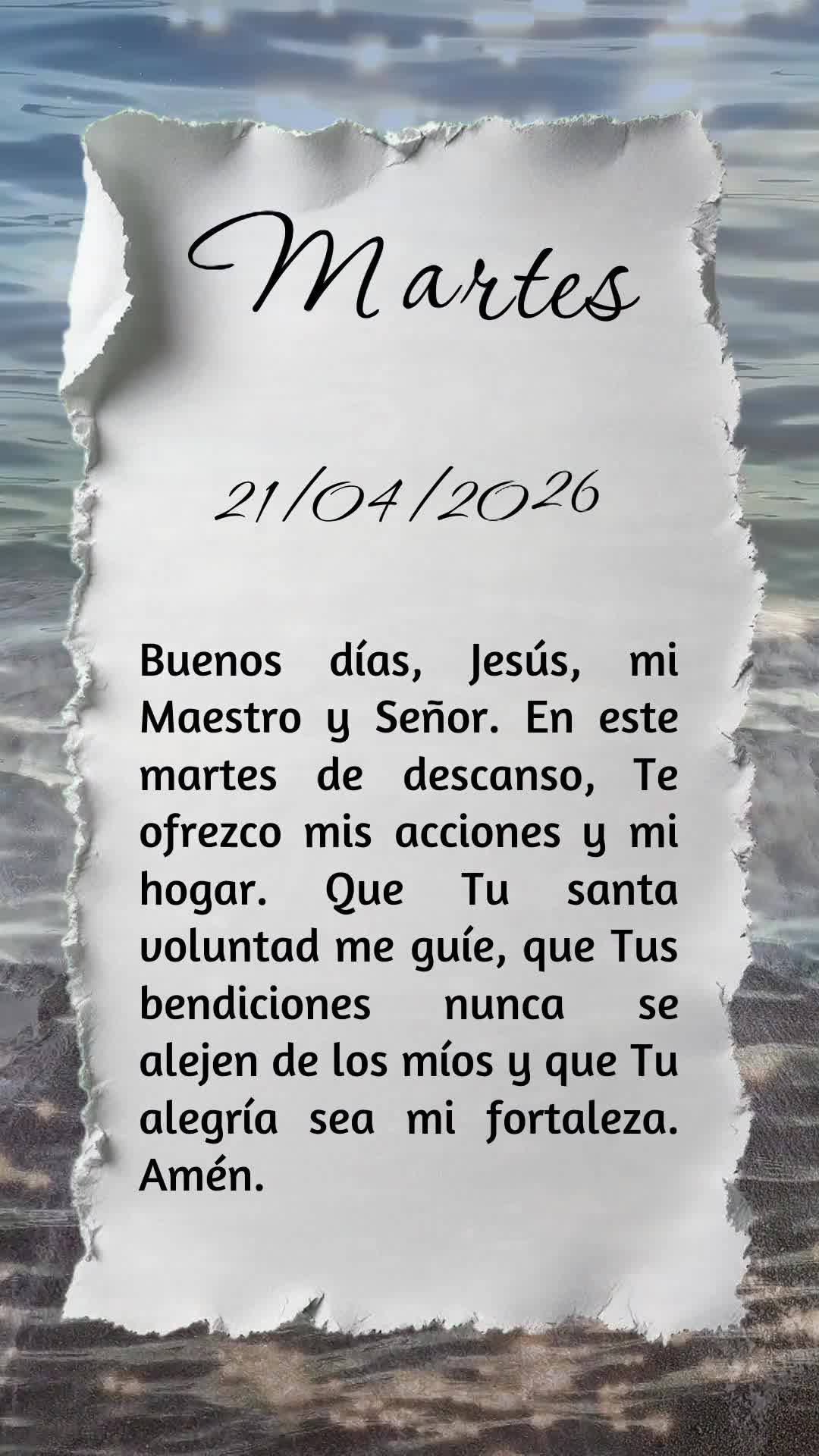 Bom dia, Jesus, meu Mestre e Senhor. Nesta terça-feira de descanso, ofereço-Te meu coração. Sustenta minha família, guia meus passos pela Tua luz e ...