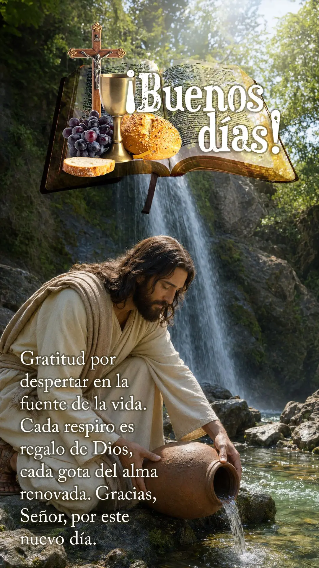 Gratidão por despertar à fonte da vida. Cada respiração é presente de Deus, cada gota d'alma renovada. Obrigado, Senhor, por este novo dia.