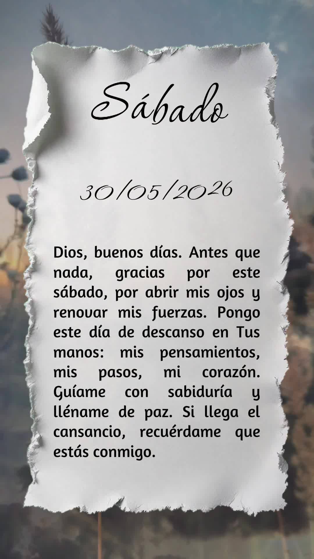 Deus, bom dia. Antes de qualquer coisa, obrigado por mais um sábado, por abrir meus olhos e renovar minhas forças. Coloco este dia de descanso em Tuas ...