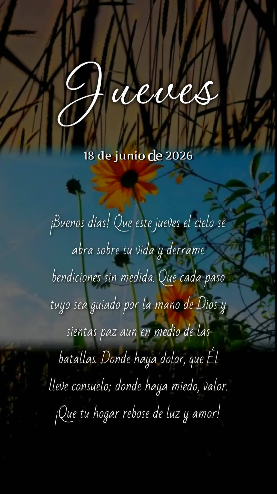 Bom dia! Que nesta quinta-feira o céu se abra sobre a sua vida e derrame bênçãos sem medida. Que cada passo seu seja guiado pela mão de Deus e que v...