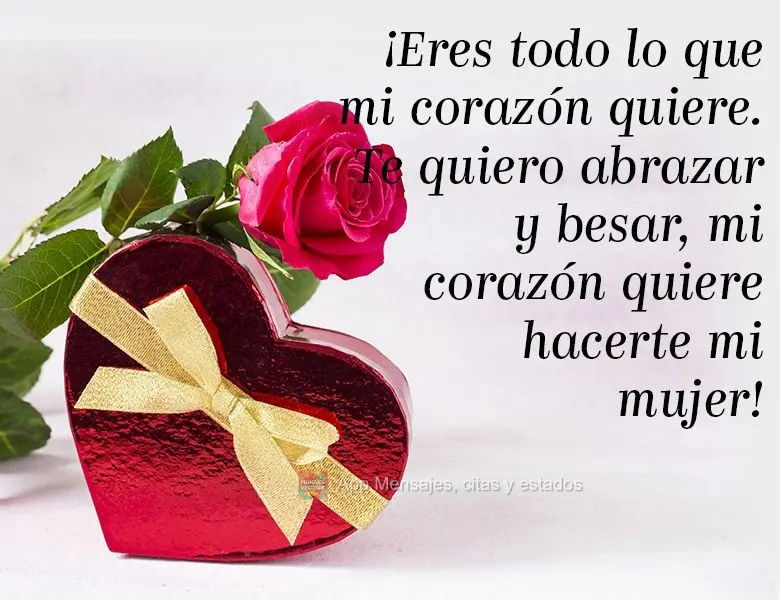 ¡Eres todo lo que mi corazón quiere. Te quiero abrazar y besar, mi corazón quiere hacerte mi mujer! 