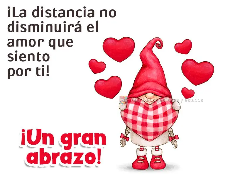 ¡La distancia no disminuirá el amor que siento por ti! ¡Un gran abrazo!