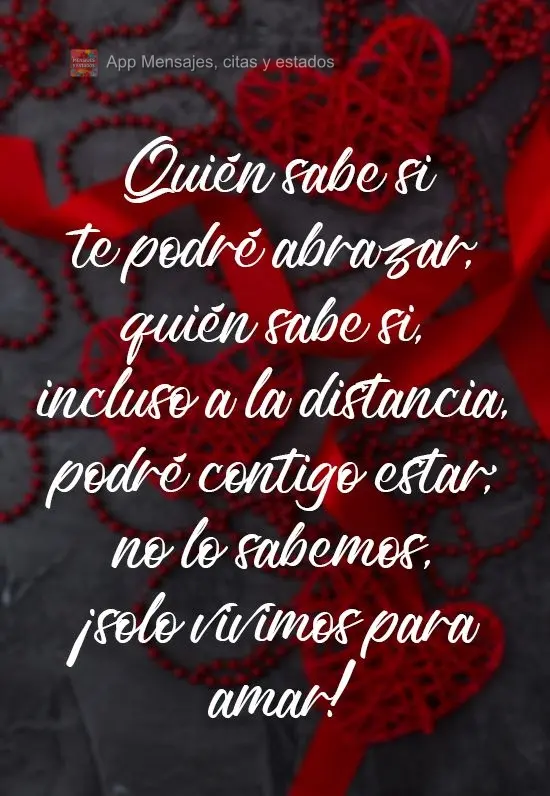 Quién sabe si te podré abrazar, quién sabe si, incluso a la distancia, podré contigo estar; no lo sabemos, ¡solo vivimos para amar!