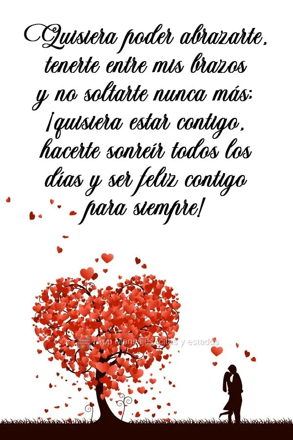 Quisiera poder abrazarte, tenerte entre mis brazos y no soltarte nunca más; ¡quisiera estar contigo, hacerte sonreír todos los días y ser feliz conti...