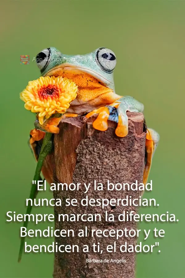 "El amor y la bondad nunca se desperdician. Siempre marcan la diferencia. Bendicen al receptor y te bendicen a ti, el dador". Bárbara de Angelis