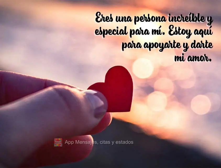 Eres una persona increíble y especial para mí. Estoy aquí para apoyarte y darte mi amor.