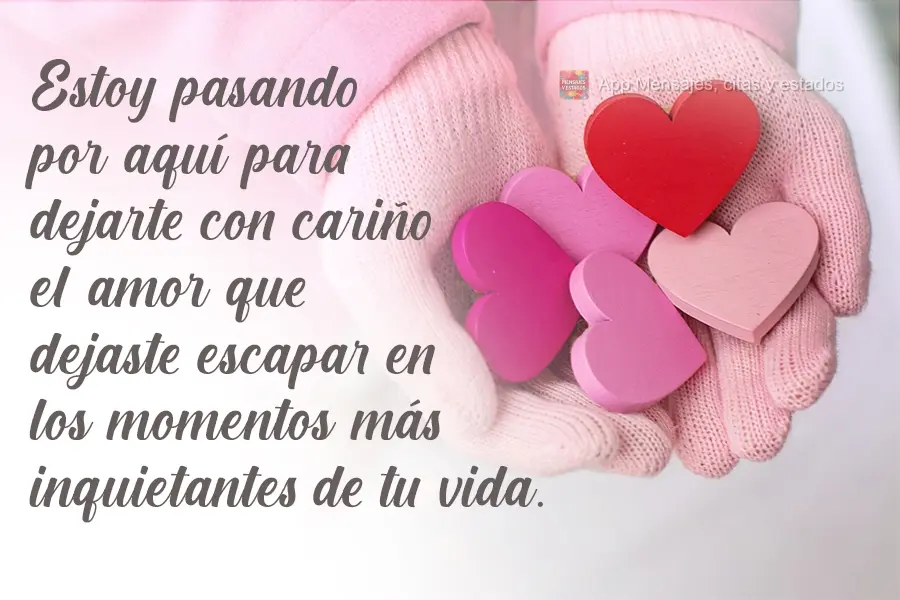 Estoy pasando por aquí para dejarte con cariño el amor que dejaste escapar en los momentos más inquietantes de tu vida.