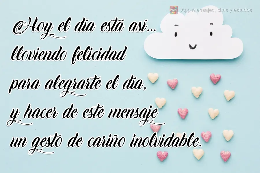 Hoy el día está así... lloviendo felicidad para alegrarte el día, y hacer de este mensaje un gesto de cariño inolvidable.