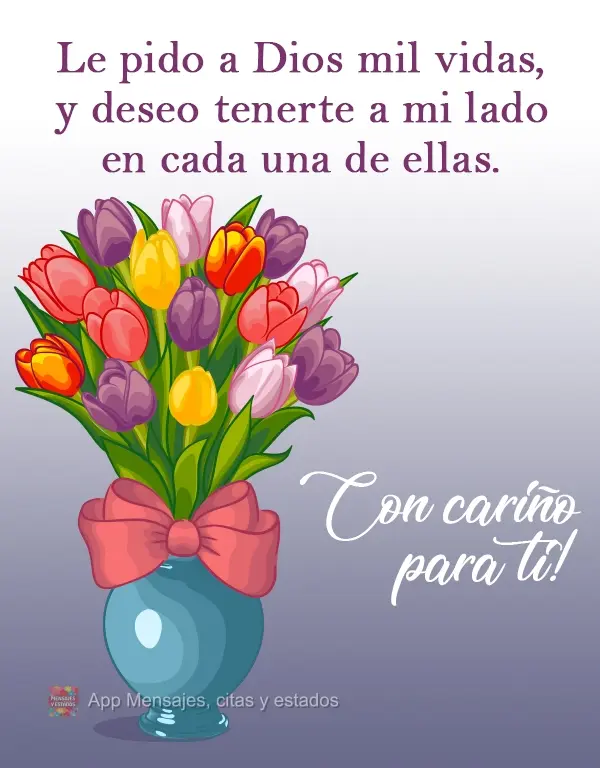 Le pido a Dios mil vidas, y deseo tenerte a mi lado en cada una de ellas. ¡Con cariño para ti!