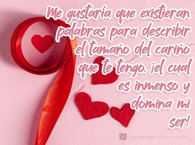 Me gustaría que existieran palabras para describir el tamaño del cariño que te tengo, ¡el cual es inmenso y domina mi ser!