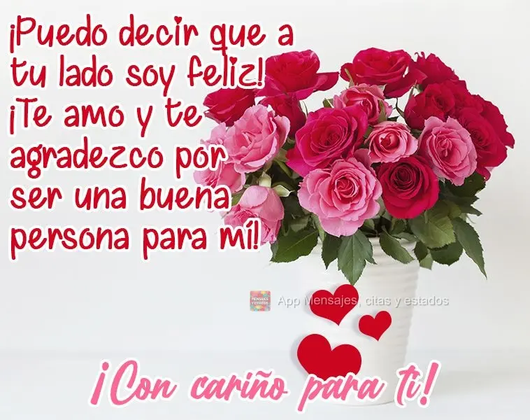 ¡Puedo decir que a tu lado soy feliz! ¡Te amo y te agradezco por ser una buena persona para mí! ¡Con cariño para ti!