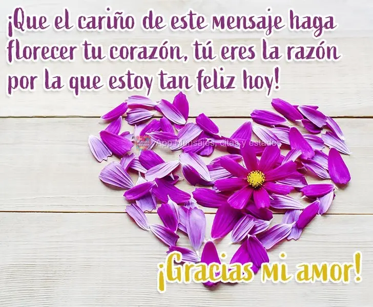 ¡Que el cariño de este mensaje haga florecer tu corazón, tú eres la razón por la que estoy tan feliz hoy! ¡Gracias mi amor!