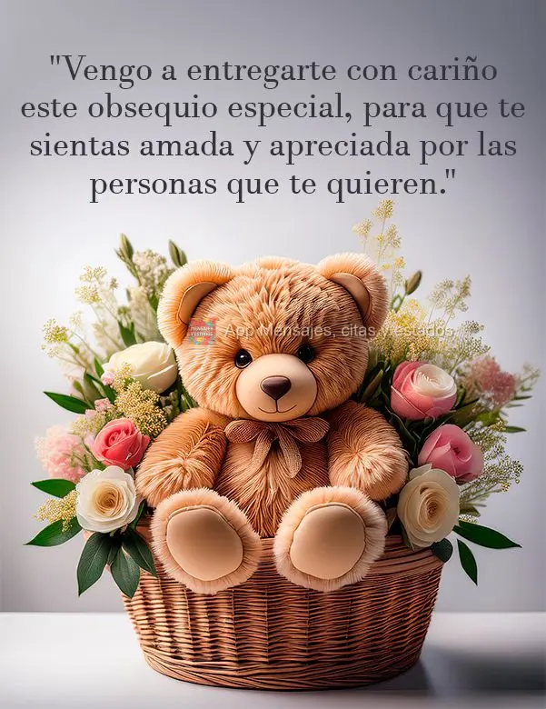 "Vengo a entregarte con cariño este obsequio especial, para que te sientas amada y apreciada por las personas que te quieren."