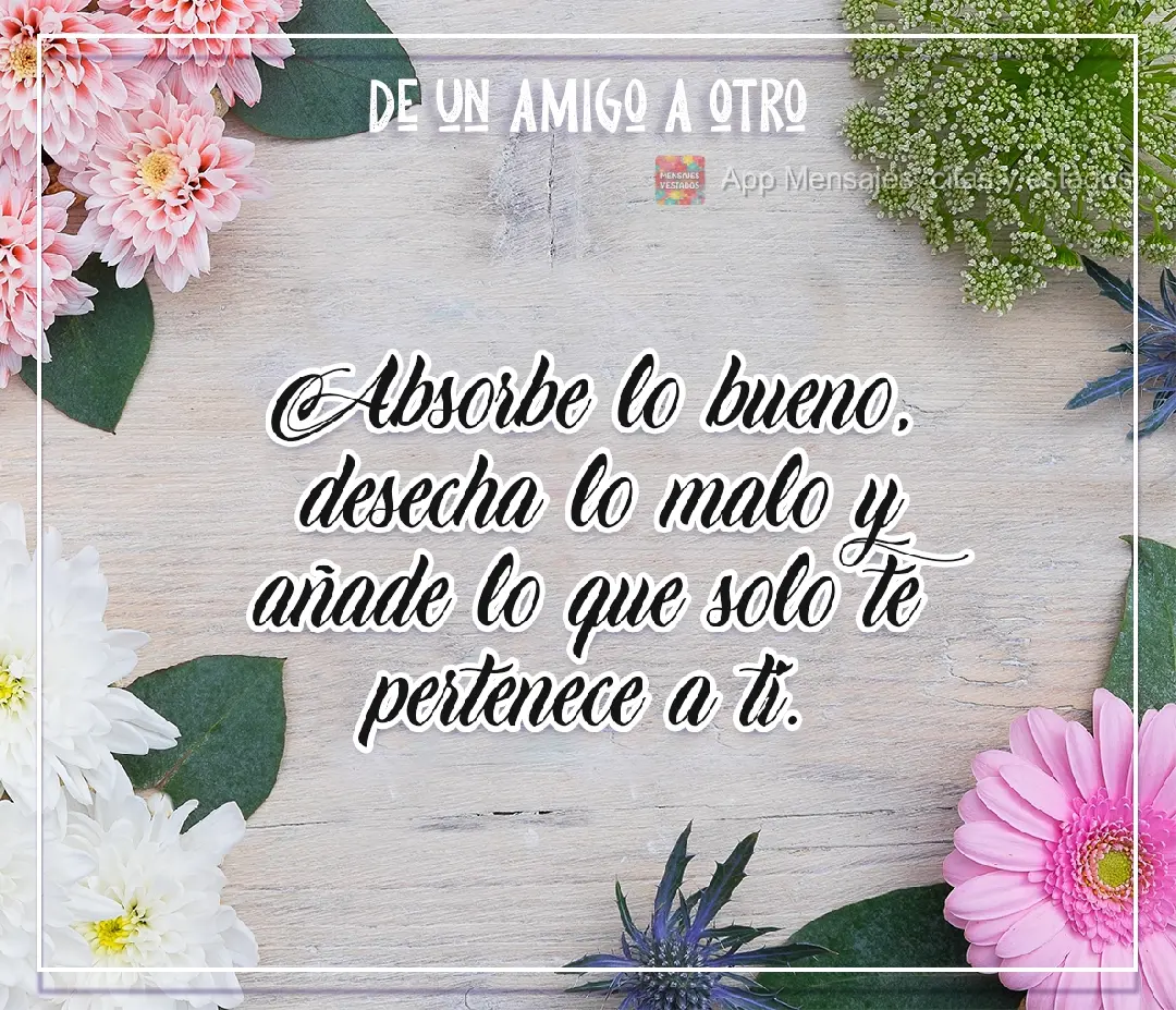 Absorbe lo bueno, desecha lo malo y añade lo que solo te pertenece a ti. De un amigo a otro