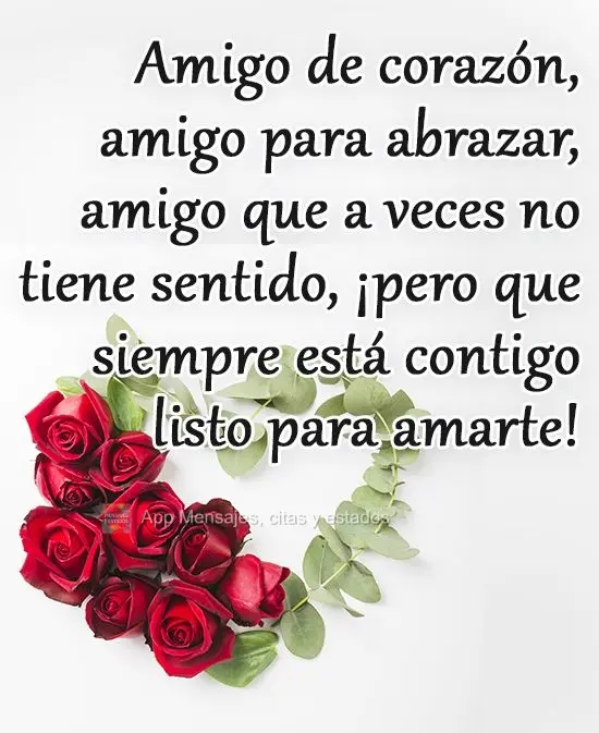 Amigo de corazón, amigo para abrazar, amigo que a veces no tiene sentido, ¡pero que siempre está contigo listo para amarte!