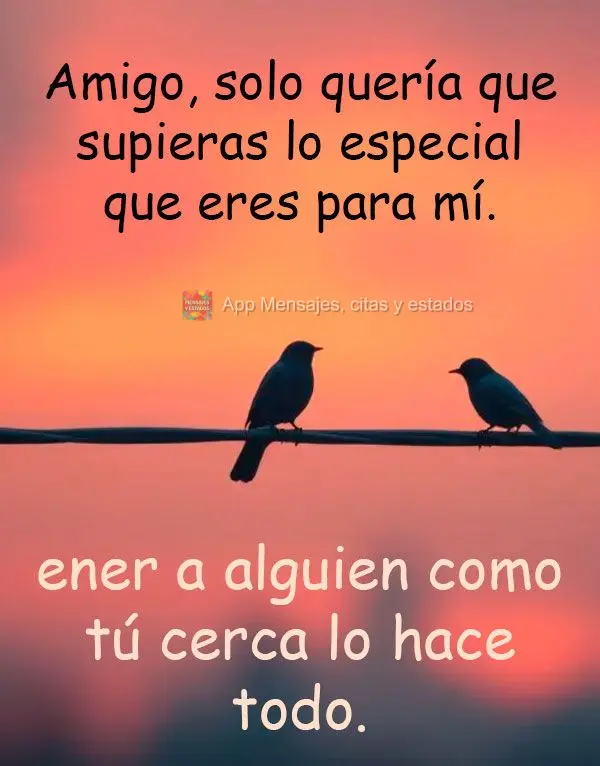 Amigo, solo quería que supieras lo especial que eres para mí. Tener a alguien como tú cerca lo hace todo.