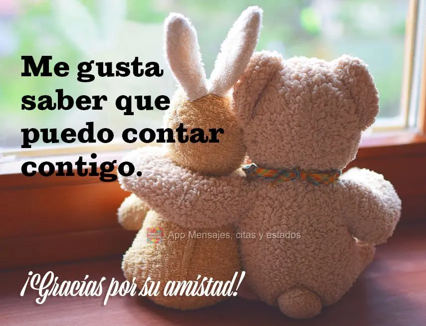 Me gusta saber que puedo contar contigo. ¡Gracias por su amistad!
