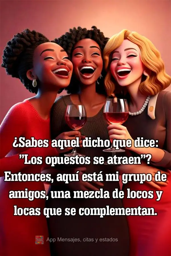 ¿Sabes aquel dicho que dice: "Los opuestos se atraen"? Entonces, aquí está mi grupo de amigos, una mezcla de locos y locas que se complementan.
