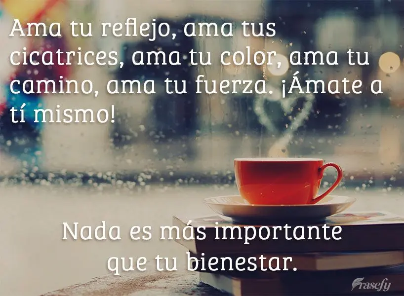 Ama tu reflejo, ama tus cicatrices, ama tu color, ama tu camino, ama tu fuerza. ¡Ámate a tí mismo! Nada es más importante que tu bienestar.