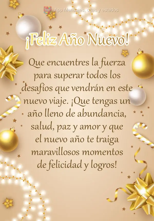 Que encuentres la fuerza para superar todos los desafíos que vendrán en este nuevo viaje. ¡Que tengas un año lleno de abundancia, salud, paz y amor y...
