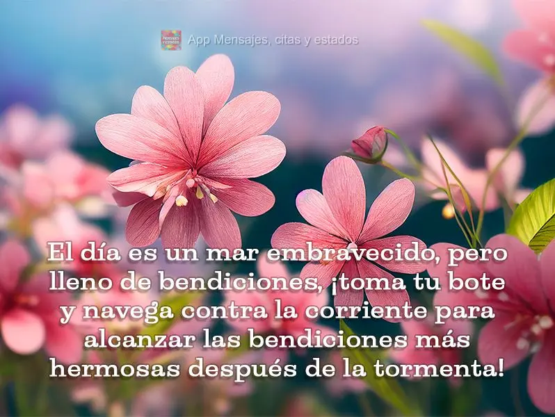El día es un mar embravecido, pero lleno de bendiciones, ¡toma tu bote y navega contra la corriente para alcanzar las bendiciones más hermosas despué...