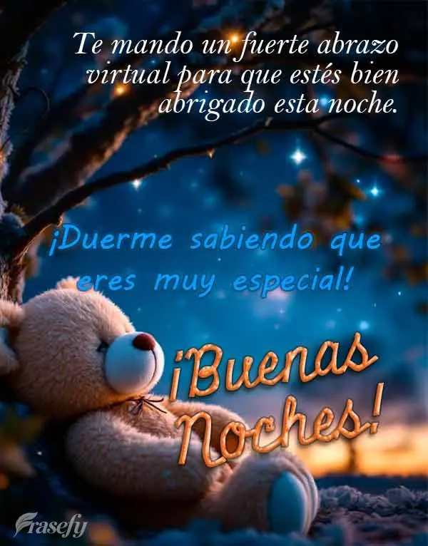 Estou enviando um abraço virtual bem apertado para te aquecer durante a noite. Durma sabendo que é muito especial! Boa noite!
