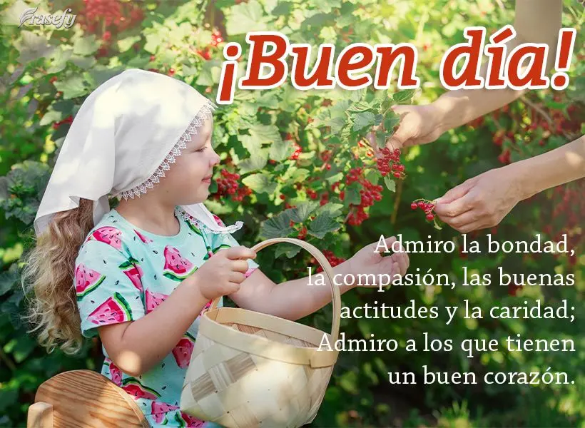 Admiro la bondad, la compasión, las buenas actitudes y la caridad; Admiro a los que tienen un buen corazón. ¡Buen día!