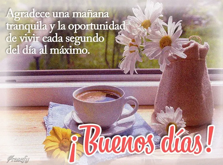 Agradece una mañana tranquila y la oportunidad de vivir cada segundo del día al máximo. ¡Buenos días!
