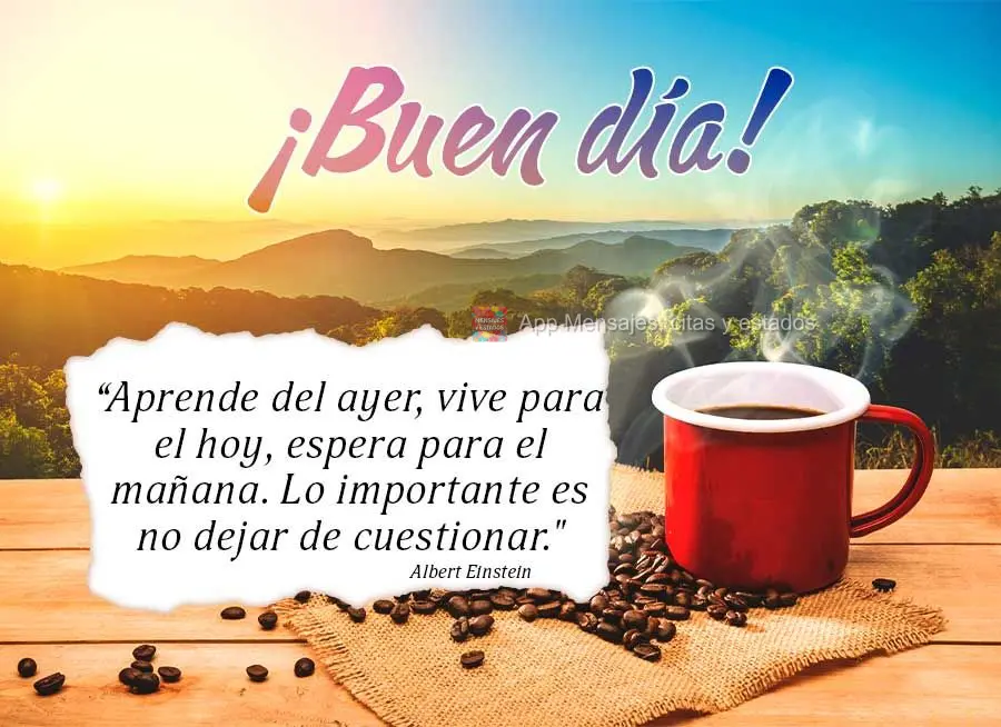 “Aprende del ayer, vive para el hoy, espera para el mañana. Lo importante es no dejar de cuestionar." ¡Buen día! Albert Einstein