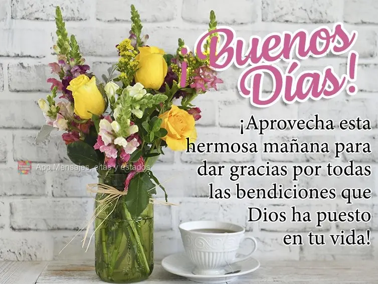 ¡Aprovecha esta hermosa mañana para dar gracias por todas las bendiciones que Dios ha puesto en tu vida! ¡Buenos días!