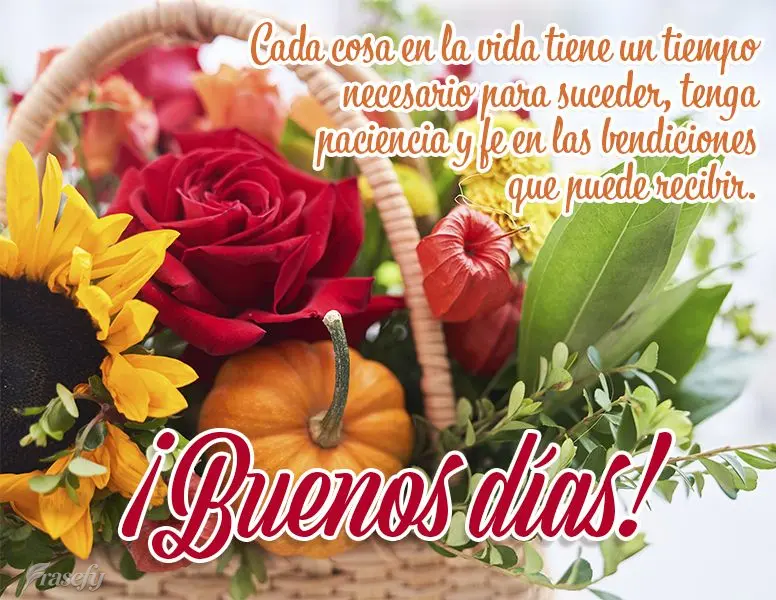 Cada cosa en la vida tiene un tiempo necesario para suceder, tenga paciencia y fe en las bendiciones que puede recibir. ¡Buenos días!