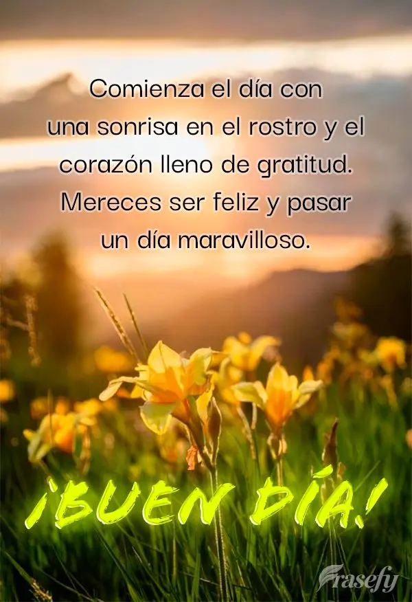Comienza el día con una sonrisa en el rostro y el corazón lleno de gratitud. Mereces ser feliz y pasar un día maravilloso. ¡Buen día!